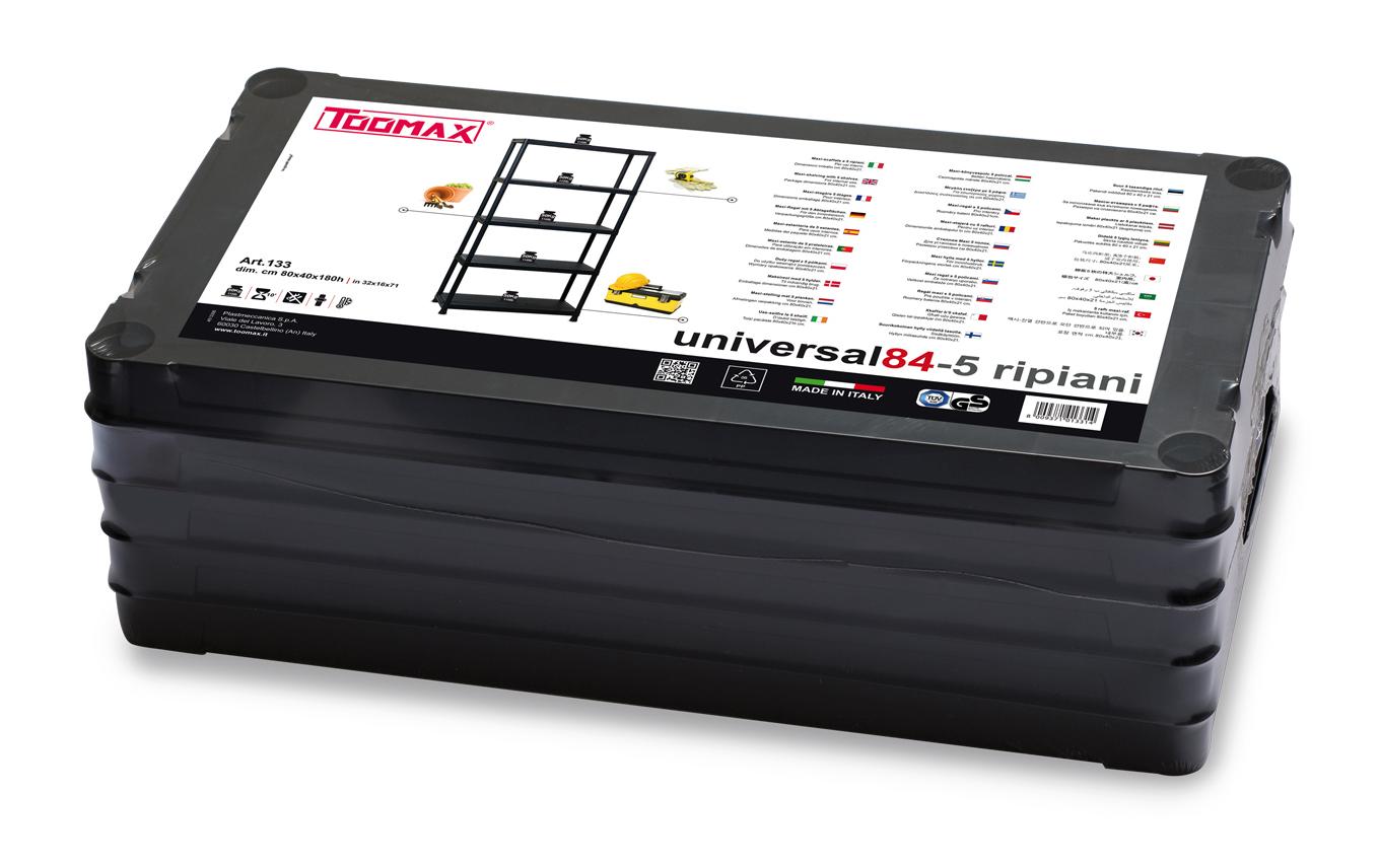 Toomax Regal – Kunststoff, Schwarz, 80 × 180 × 40 cm, 5 Tablare, 50 kg Traglast pro Tablar
