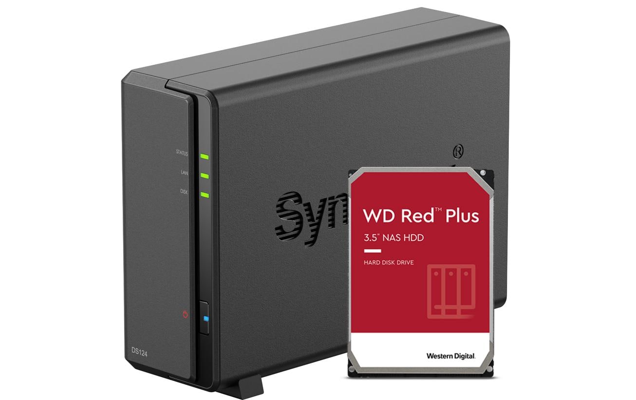 Synology DS124 – 1-Bay Desktop NAS – Realtek RTD1619B, 1 GB RAM, 1GbE, DSM, 2 TB HDD vorinstalliert