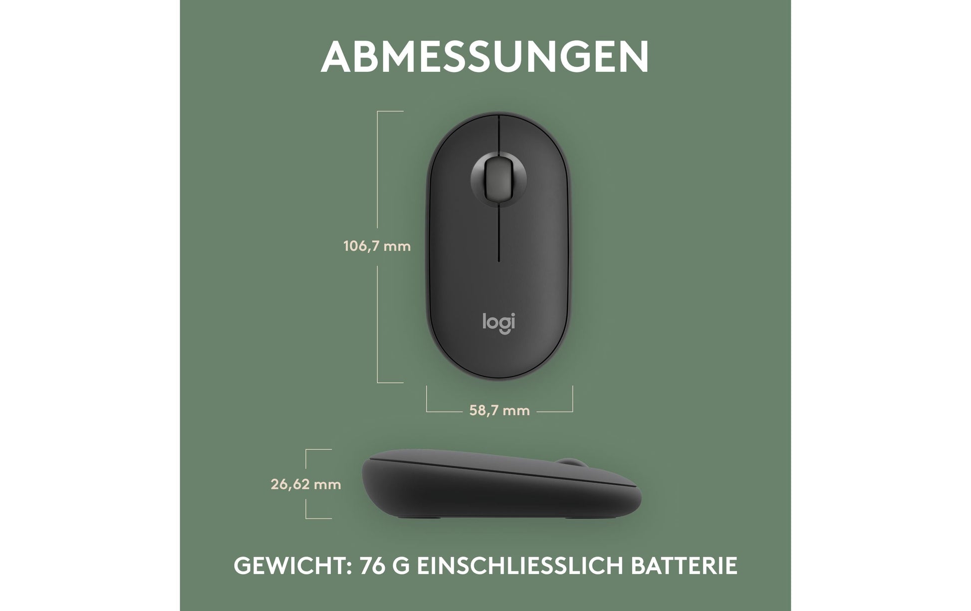 Logitech Pebble M350s Maus – kabellos, Bluetooth, Graphit