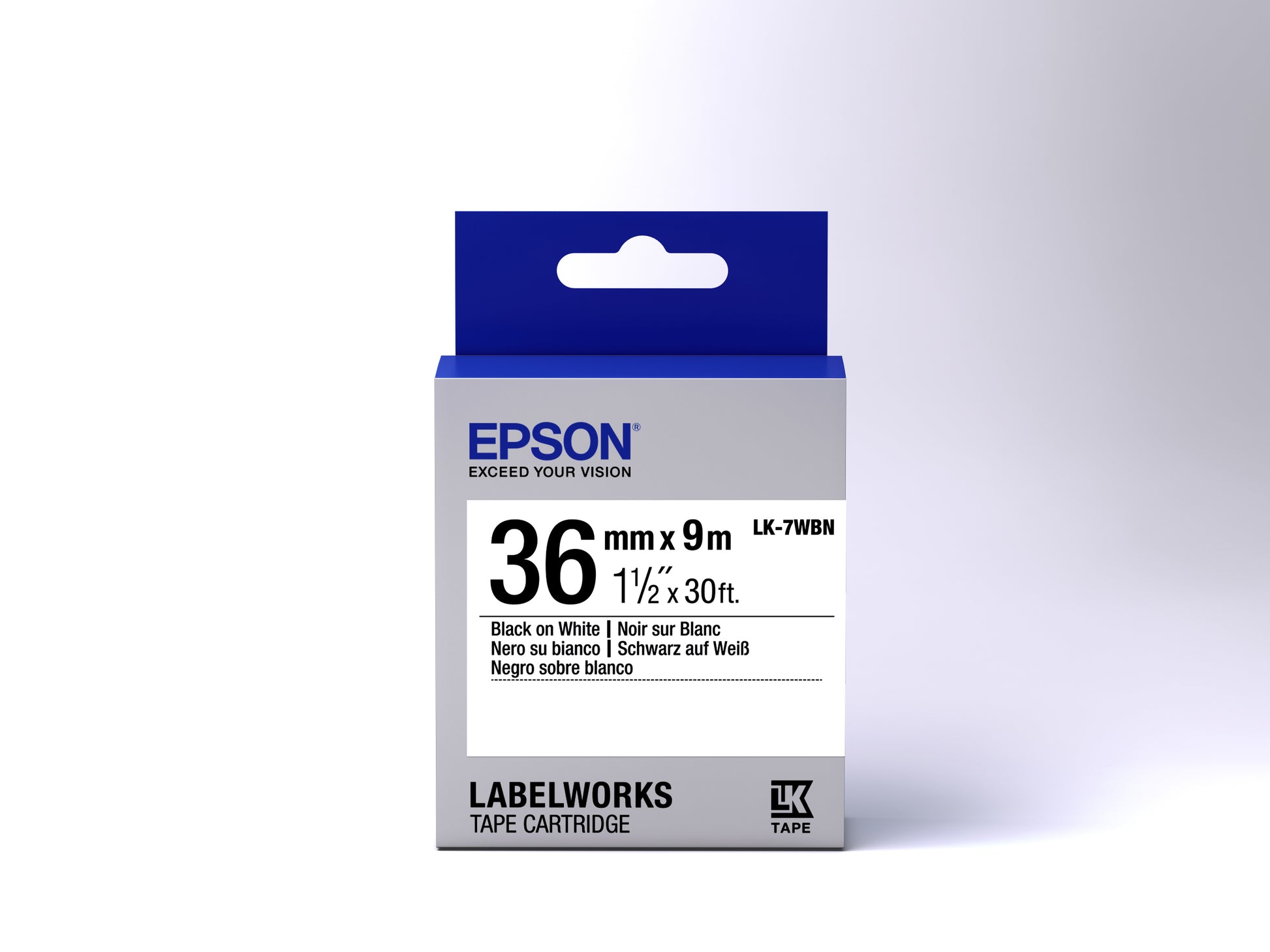 Epson Schriftband – 36 mm × 9 m, weiss, schwarz, STD – LK-7WBN