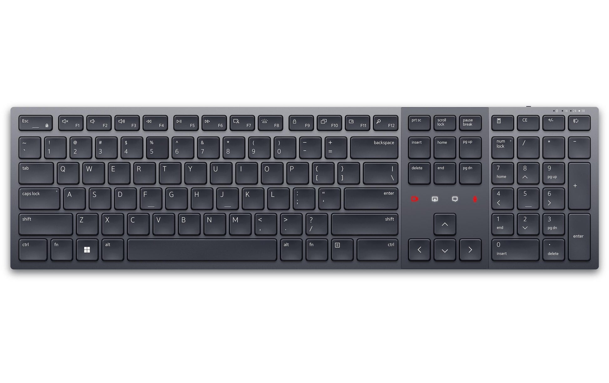 Dell KB900 – Tastatur, kabellos (2,4 GHz), US-Layout (EN), Fullsize (mit Ziffernblock), Scherenmechanik, aufladbar