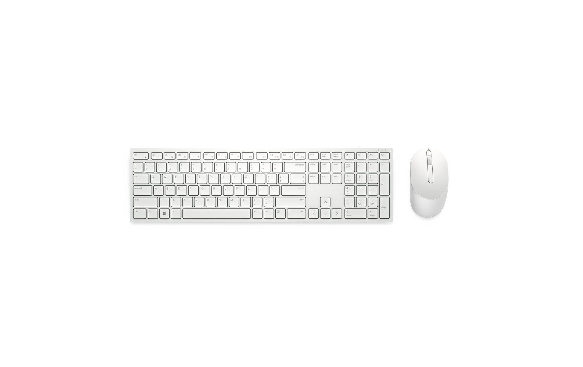 Dell KM5221W – Tastatur, kabellos (2,4 GHz), DE-Layout (DE), Fullsize (mit Ziffernblock), Scherenmechanik, weiss