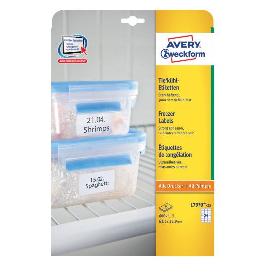 Avery Drucketiketten, 38,1 mm × 21,2 mm, weiss, Papier, permanent, 25 Blatt