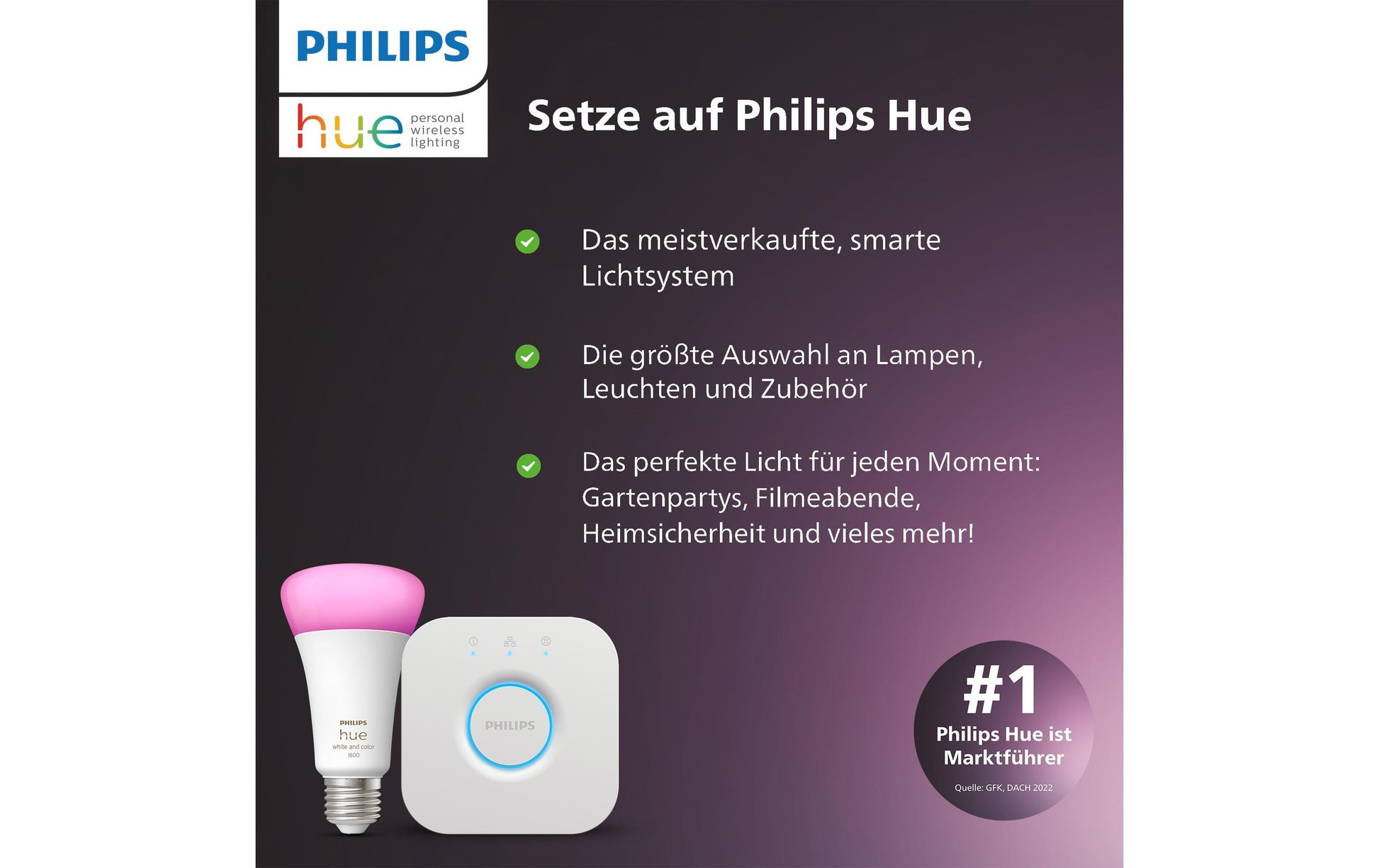 Philips by Signify Philips Hue Smart-Leuchtmittel E27 Weiss – 550 lm, 2100 K, App, dimmbar