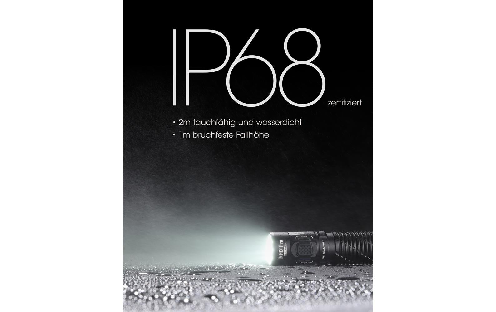 Nitecore Taschenlampe MH12 Pro – 3300 lm, 505 m, IP68, USB, Akku 5300 mAh – Schwarz