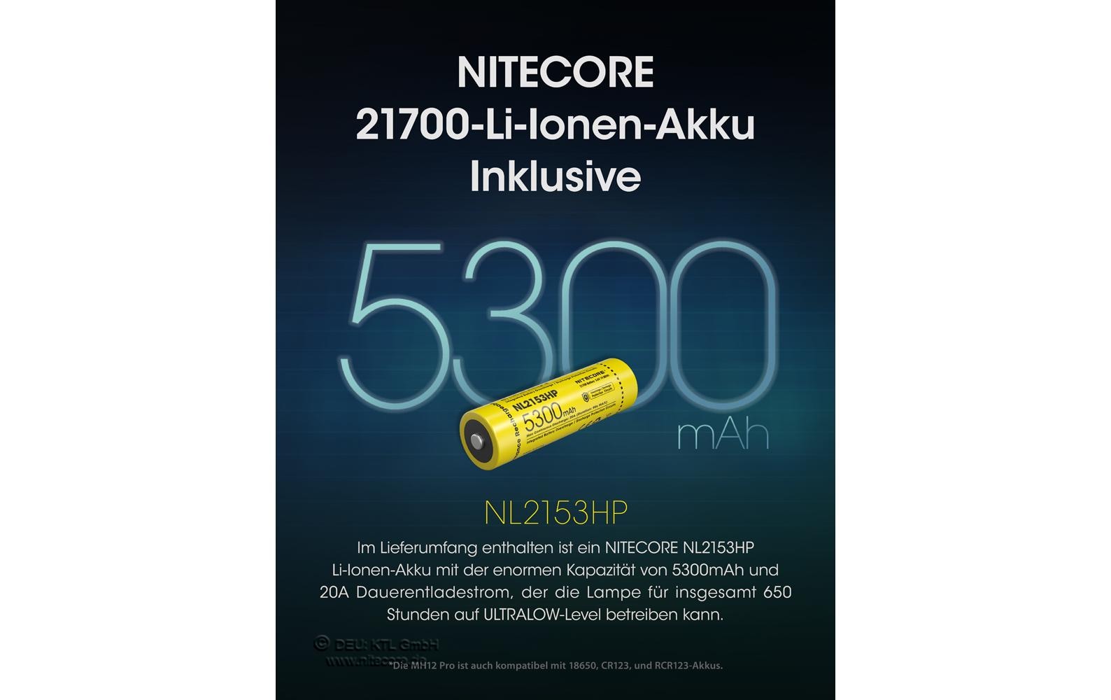 Nitecore Taschenlampe MH12 Pro – 3300 lm, 505 m, IP68, USB, Akku 5300 mAh – Schwarz