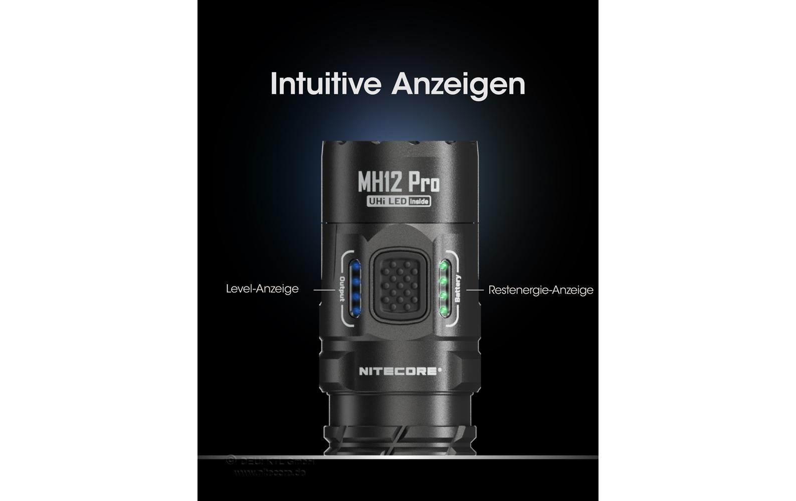 Nitecore Taschenlampe MH12 Pro – 3300 lm, 505 m, IP68, USB, Akku 5300 mAh – Schwarz