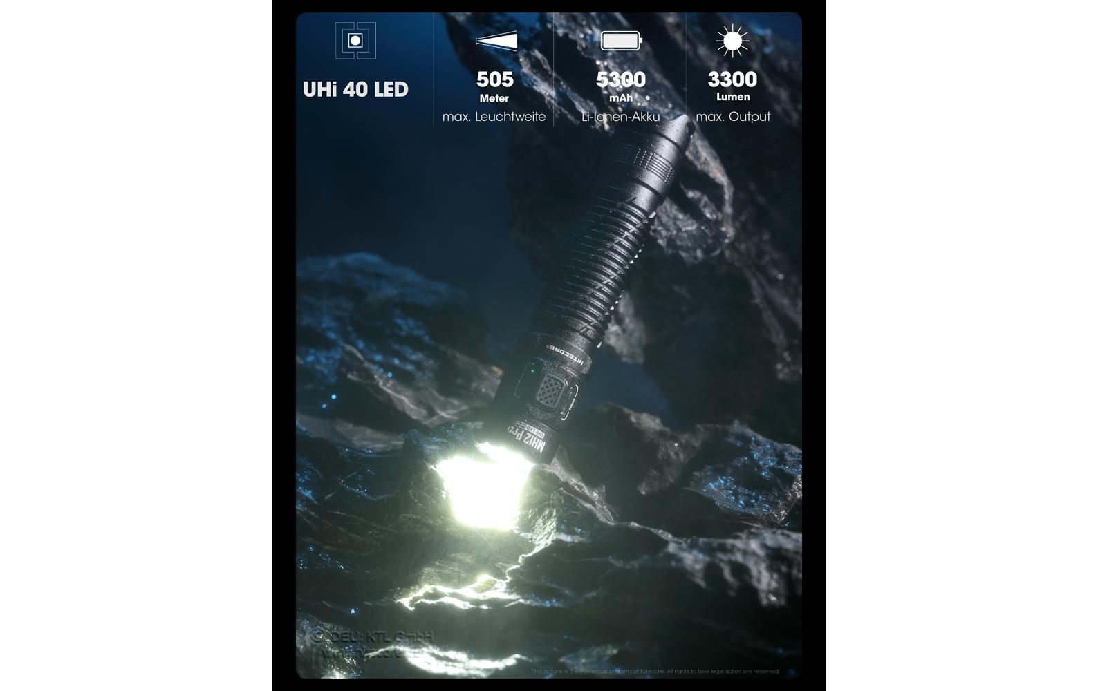 Nitecore Taschenlampe MH12 Pro – 3300 lm, 505 m, IP68, USB, Akku 5300 mAh – Schwarz