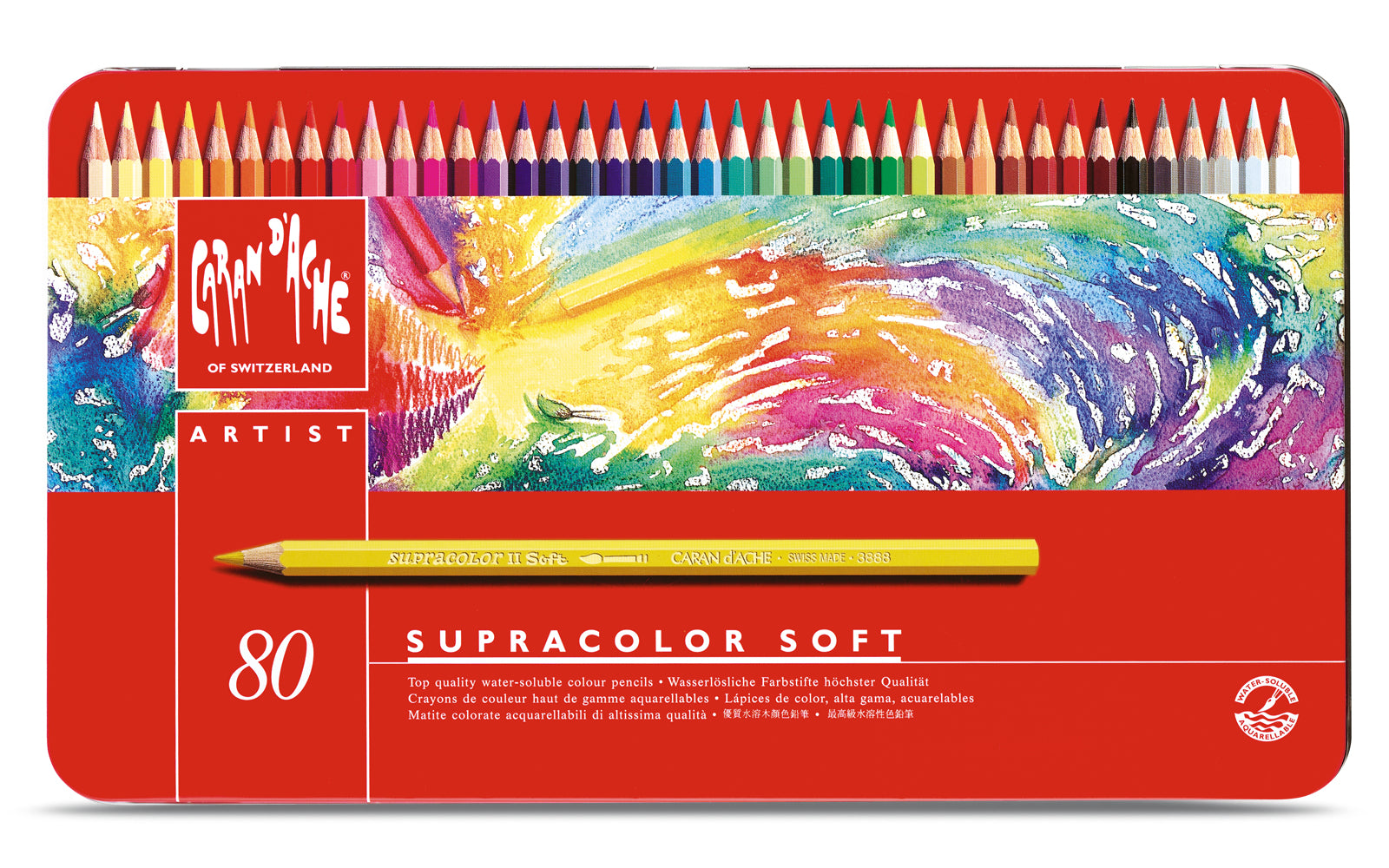 Caran d-Ache Caran d'Ache Aquarellfarbstifte Supracolor Soft – 80 Farben, im Metalletui, Ø 3,8 mm, FSC
