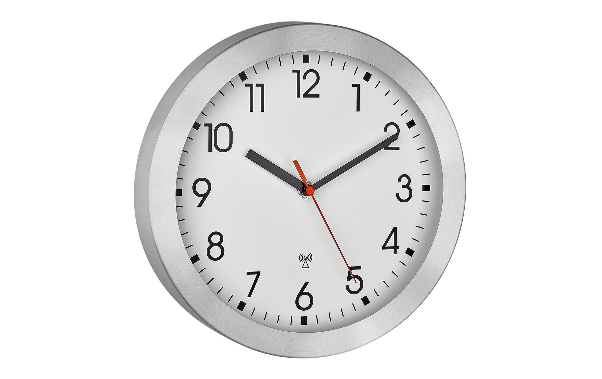 TFA-Dostmann TFA Dostmann Wanduhr – Funk, analog, Ø 25 cm, Silber, Aluminium/Glas