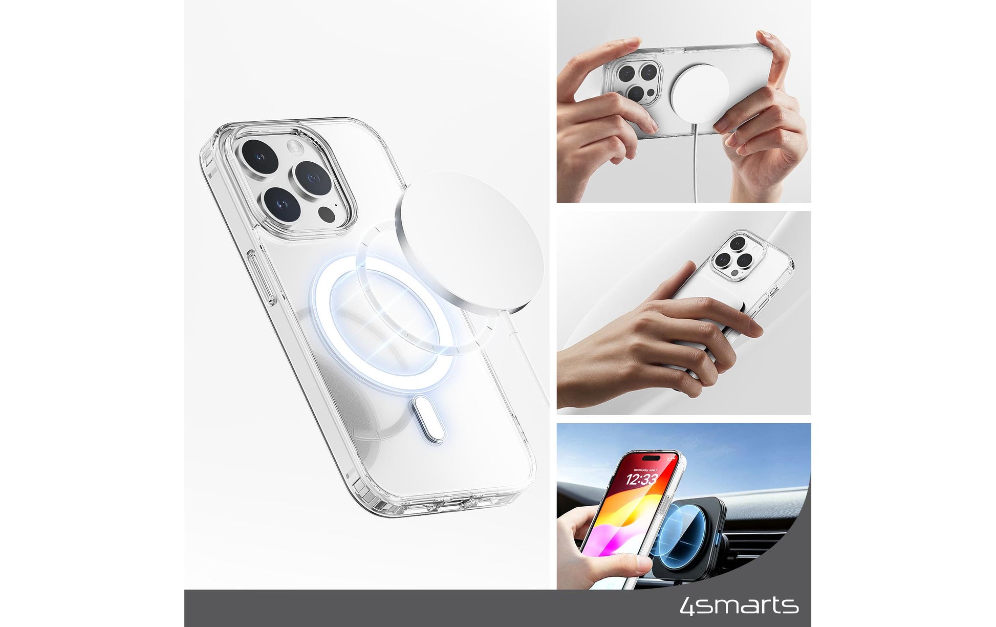 4smarts 360° Protection Set Folio – für Apple iPhone 15 Plus, MagSafe, PC+TPU, Transparent, mit Displayschutz