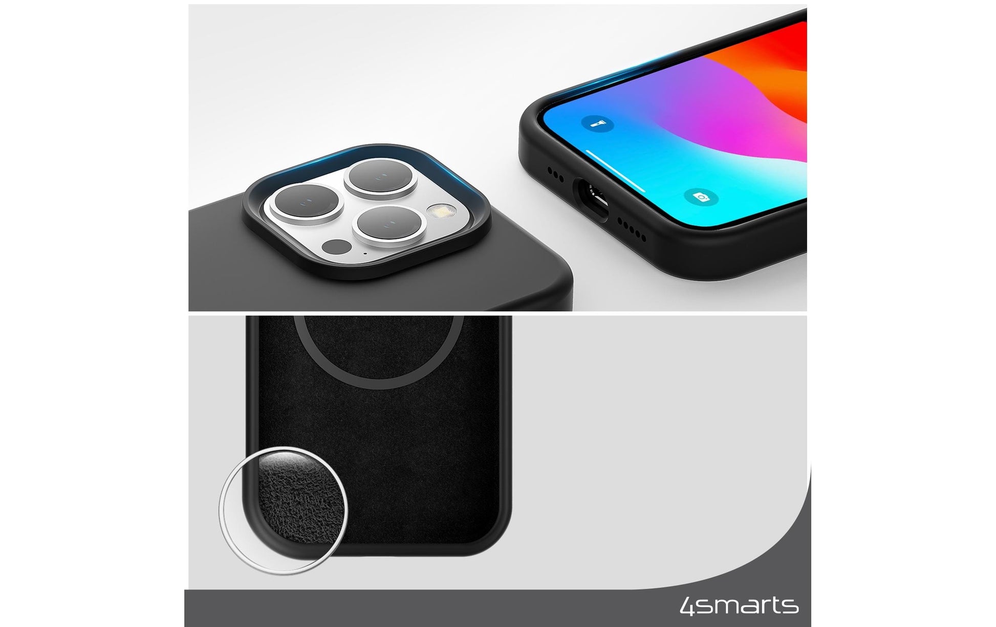 4smarts Silicone Cupertino Ultimag Backcover – für Apple iPhone 15, MagSafe, Mikrofaser+Silikon, Schwarz