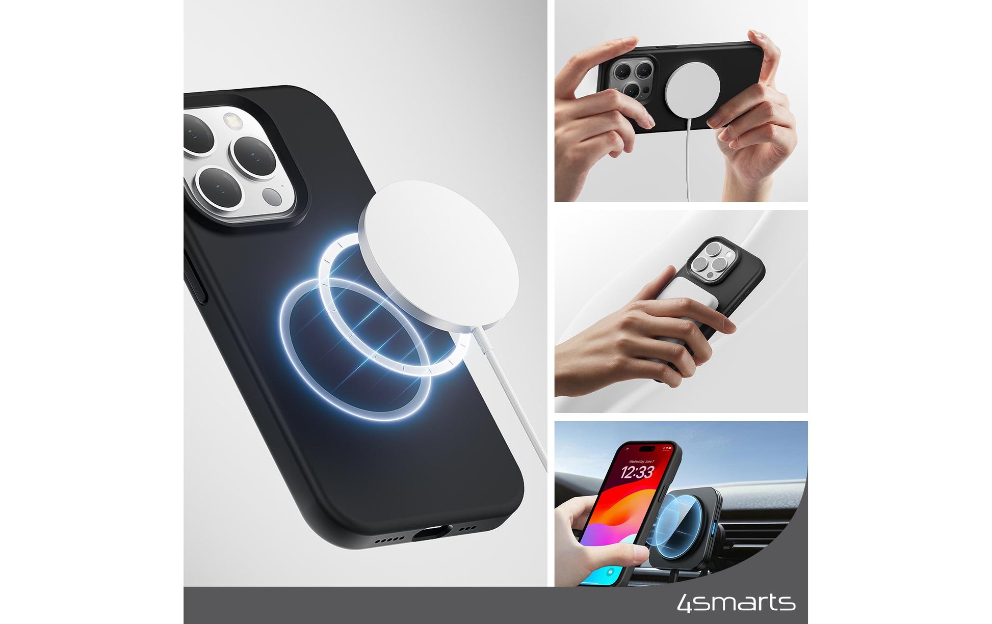 4smarts Silicone Cupertino Ultimag Backcover – für Apple iPhone 15, MagSafe, Mikrofaser+Silikon, Schwarz