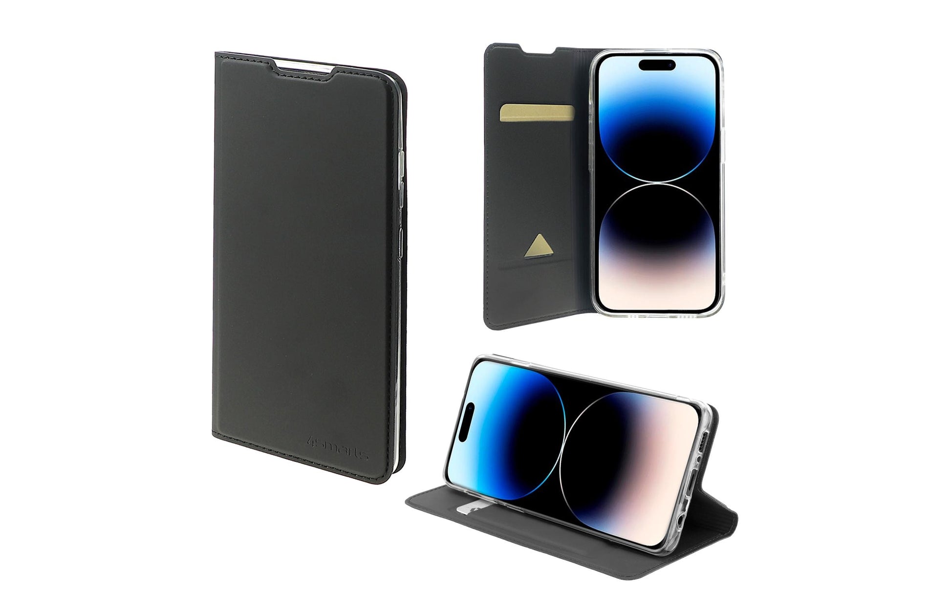4smarts Urban Lite Folio – für Apple iPhone 15 Plus, mit Ständer, mit Kartenfach, TPU, schwarz