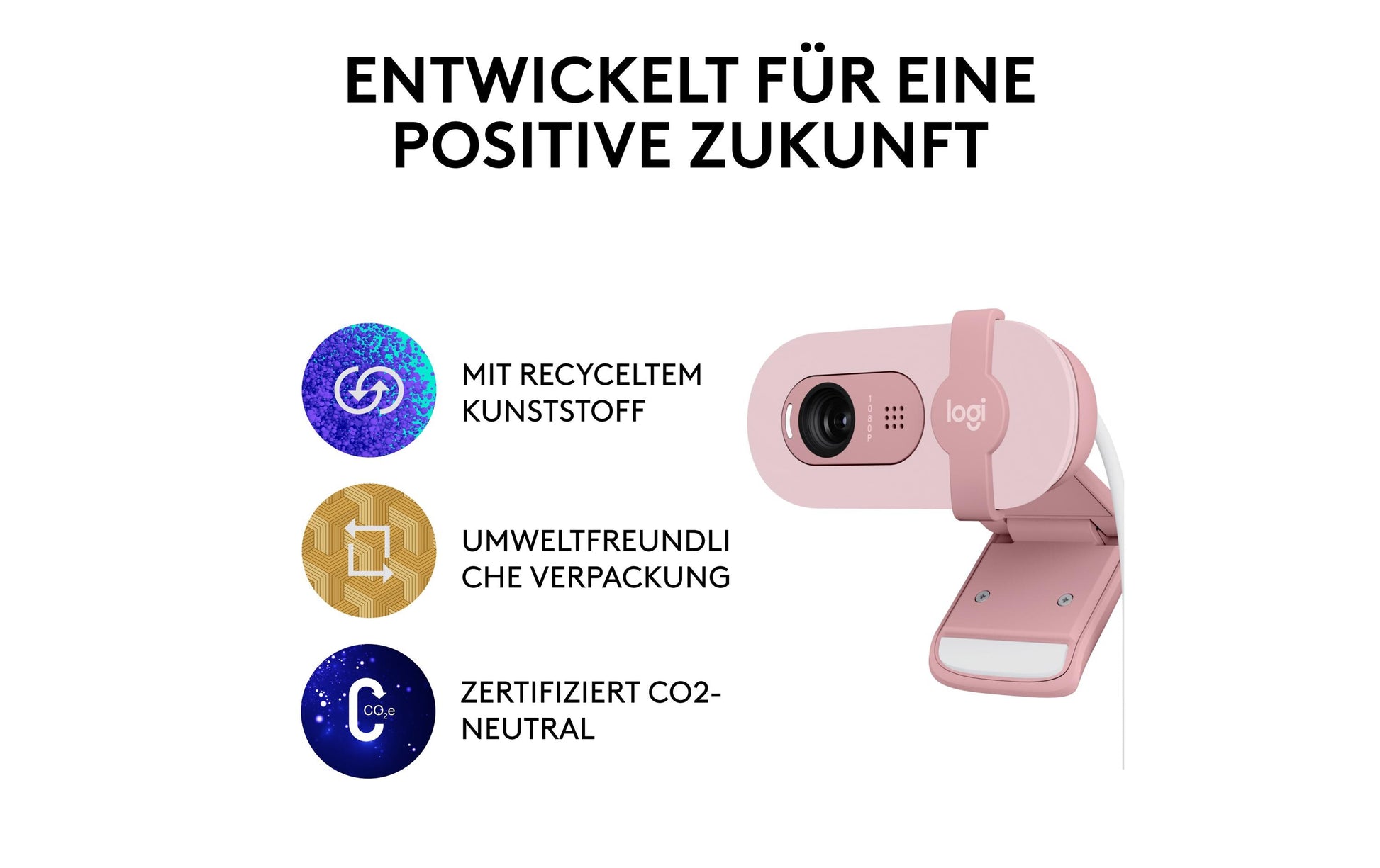 Logitech Brio 100 – Webcam – Full HD 1080p, USB, Rosa