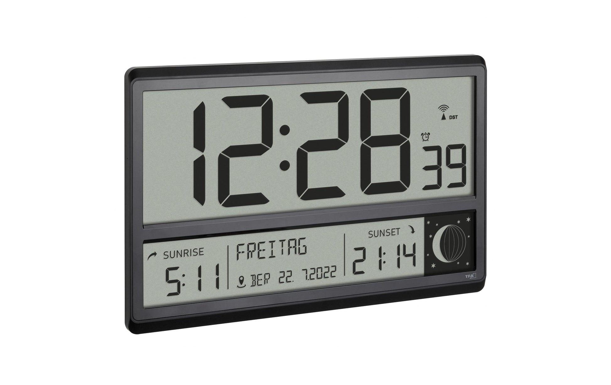 TFA-Dostmann TFA Dostmann Wanduhr – Digital, Funk, lautlos, 36 × 23,5 × 2,8 cm, Schwarz