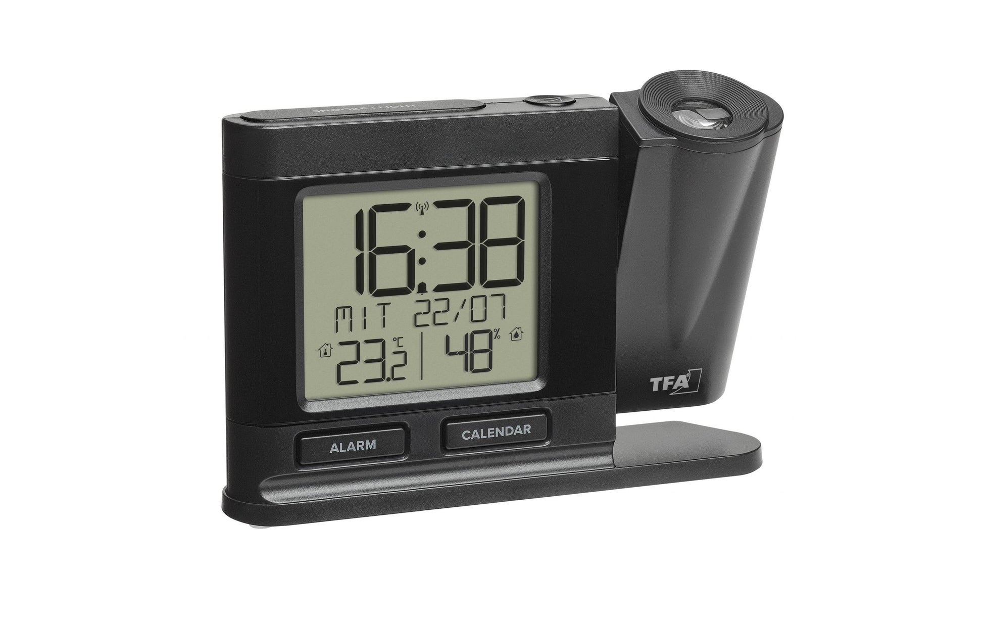 TFA-Dostmann TFA Dostmann Projektionswecker – Funk, Thermometer, 14,9 × 10,4 × 3,8 cm, Schwarz