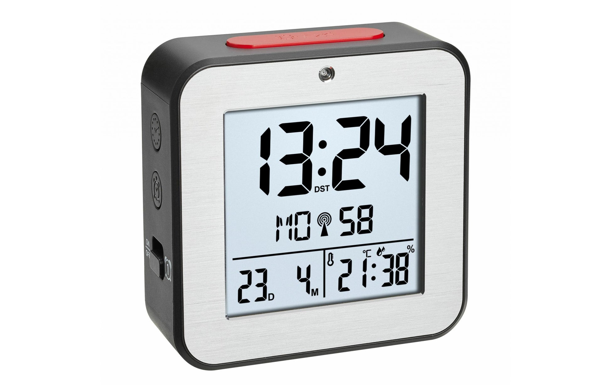 TFA-Dostmann TFA Dostmann Digitaler Wecker – Funk, Thermometer, 8,2 × 8,2 × 3,3 cm, Schwarz, Kunststoff