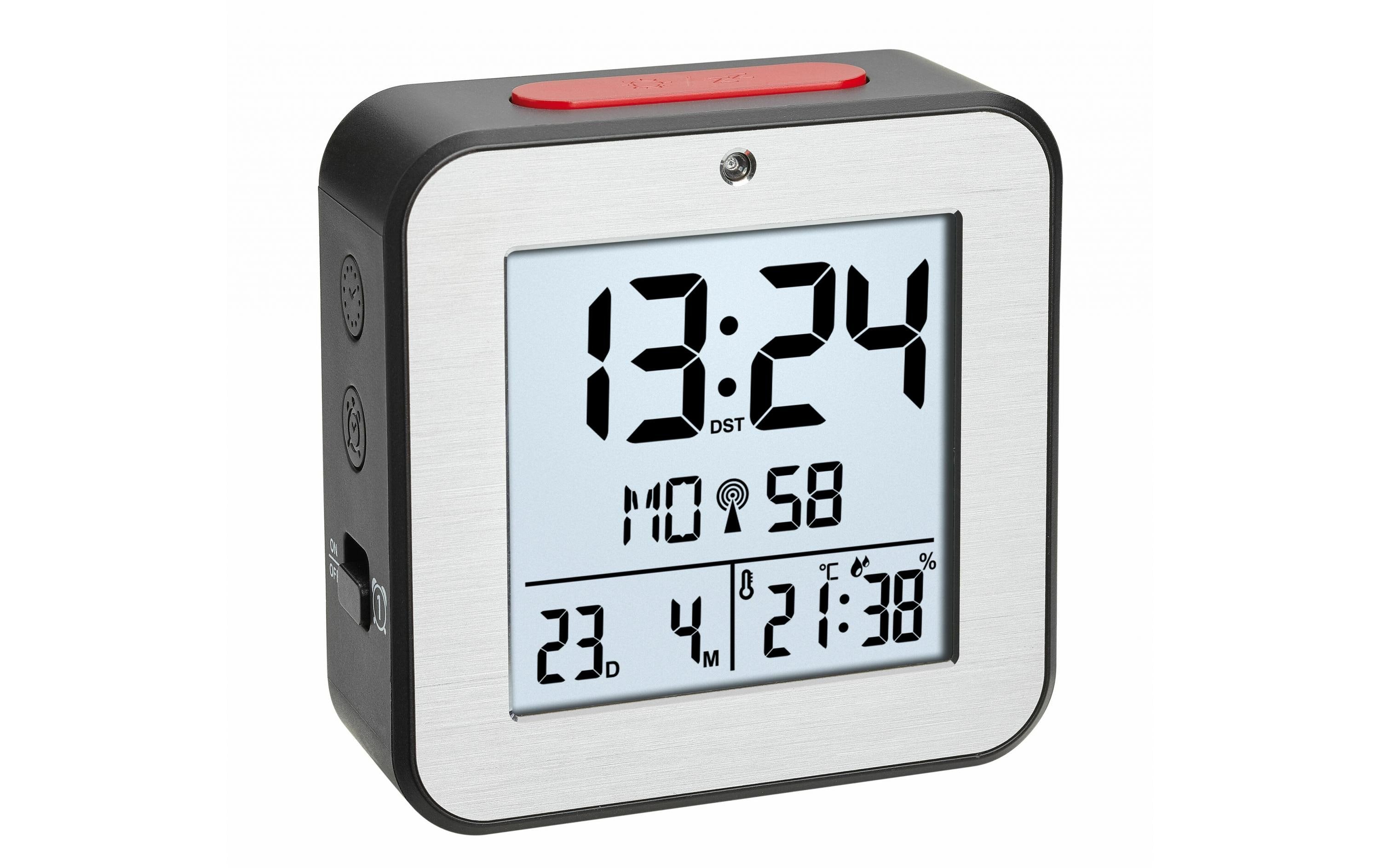 TFA-Dostmann TFA Dostmann Digitaler Wecker – Funk, Thermometer, 8,2 × 8,2 × 3,3 cm, Schwarz, Kunststoff
