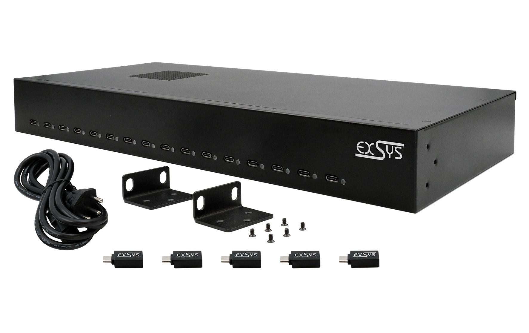 EXSYS EX-11016 USB-Desktop-Ladegerät 480 W – PD 3.0, QC 3.0 – Rack – USB-C×16 – für Android, iOS – Schwarz