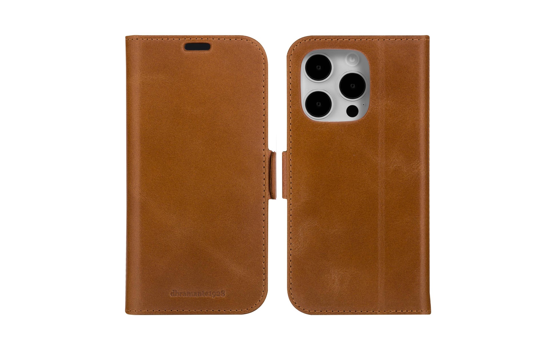 dbramante1928 Copenhagen Wallethülle – für Apple iPhone 15 Pro, mit Ständer, 3 Kartenfächer, Leder, Braun