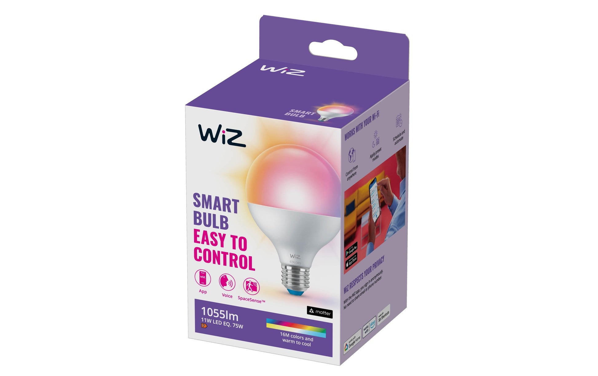 WiZ Smart-Leuchtmittel E27 G95 – RGB+CCT 2200–6500 K, 1055 lm, WLAN/Bluetooth – für Amazon Alexa – IP20