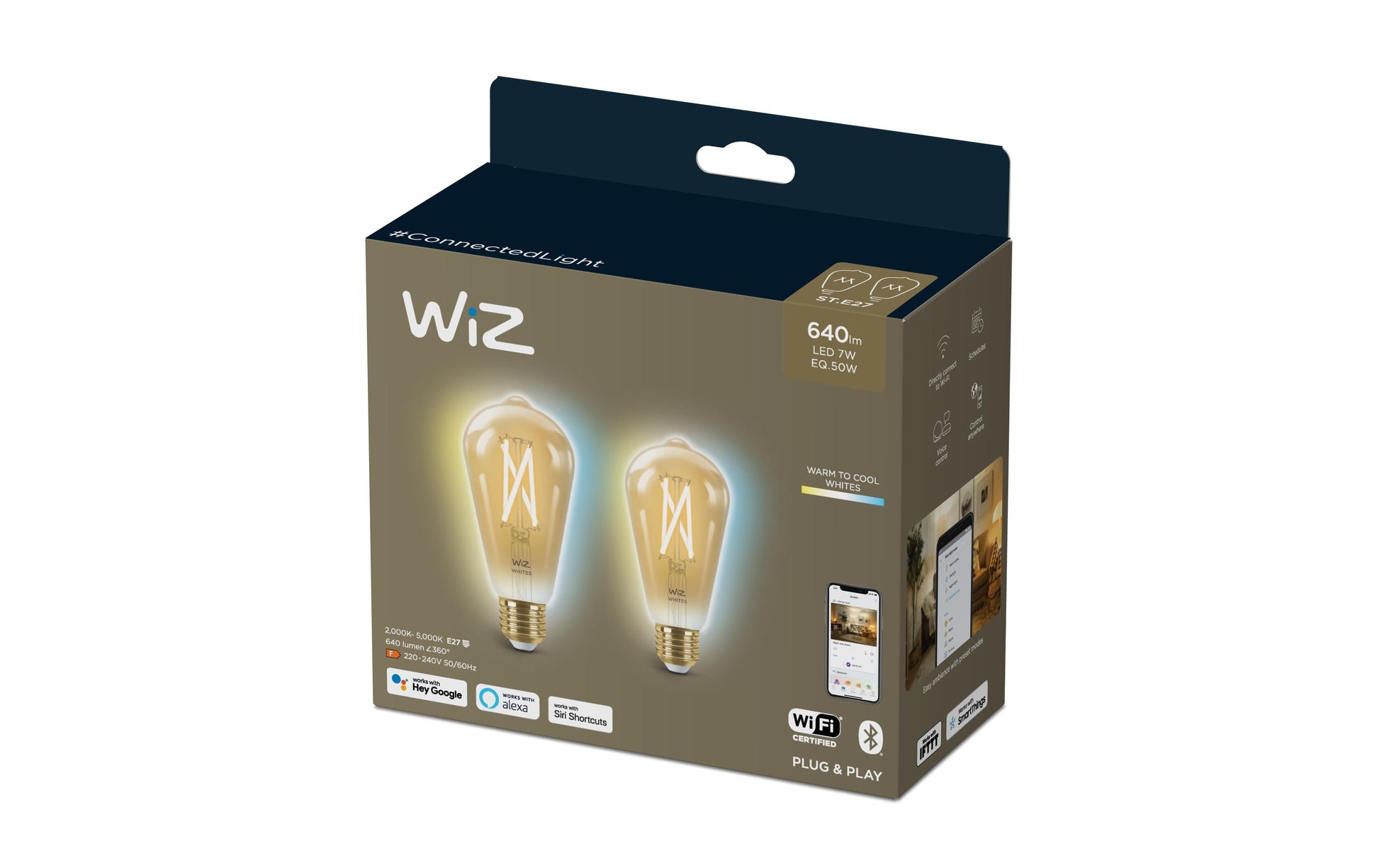 WiZ Leuchtmittel ST64 E27 – Tunable White 2000–5000 K – 2 Stück