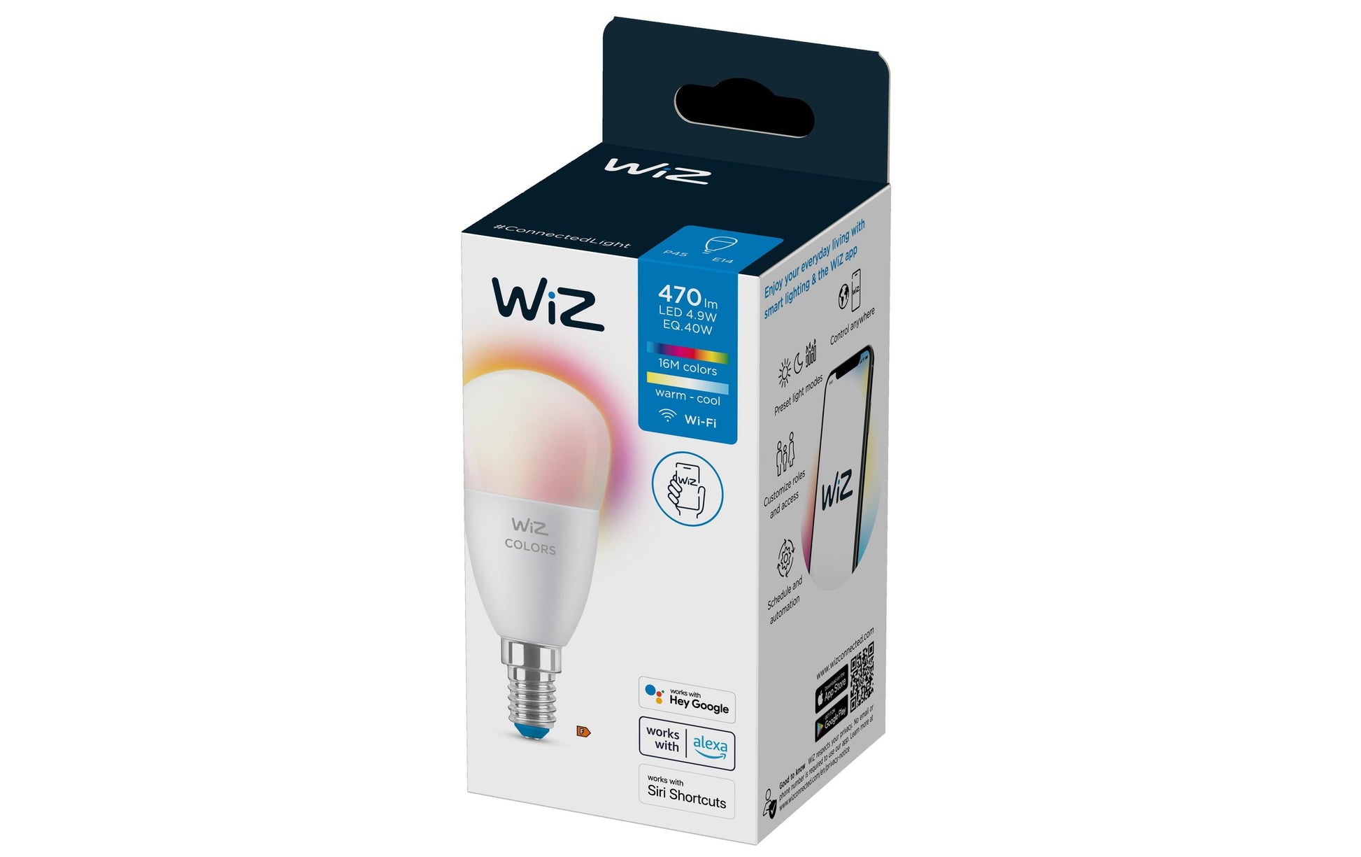 WiZ Smart-Leuchtmittel E14 P45 – RGB+CCT 2200–6500 K, 470 lm, 4,9 W, Bluetooth – IP20 – 1 Stk.