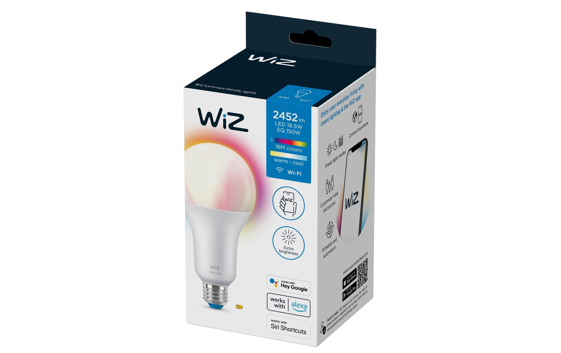 WiZ Smart-Leuchtmittel E27 A80 – 2452 lm, 2200–6500 K/mehrfarbig, WLAN/App, dimmbar – Weiss