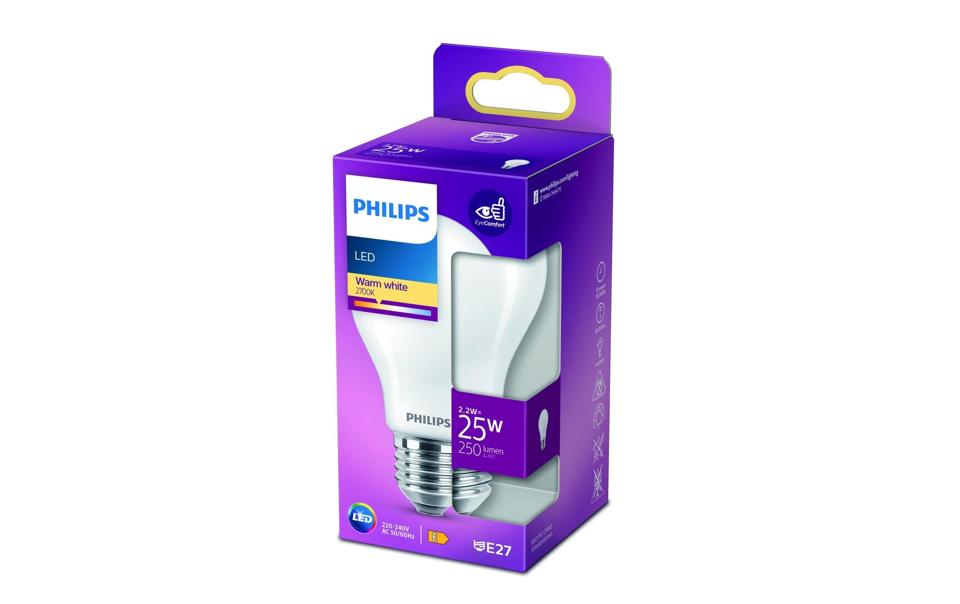 Philips by Signify Philips Leuchtmittel E27 A60 – 250 lm, 2,2 W, Warmweiss 2700 K – IP20 – 1 Stk. – Matt, Glas
