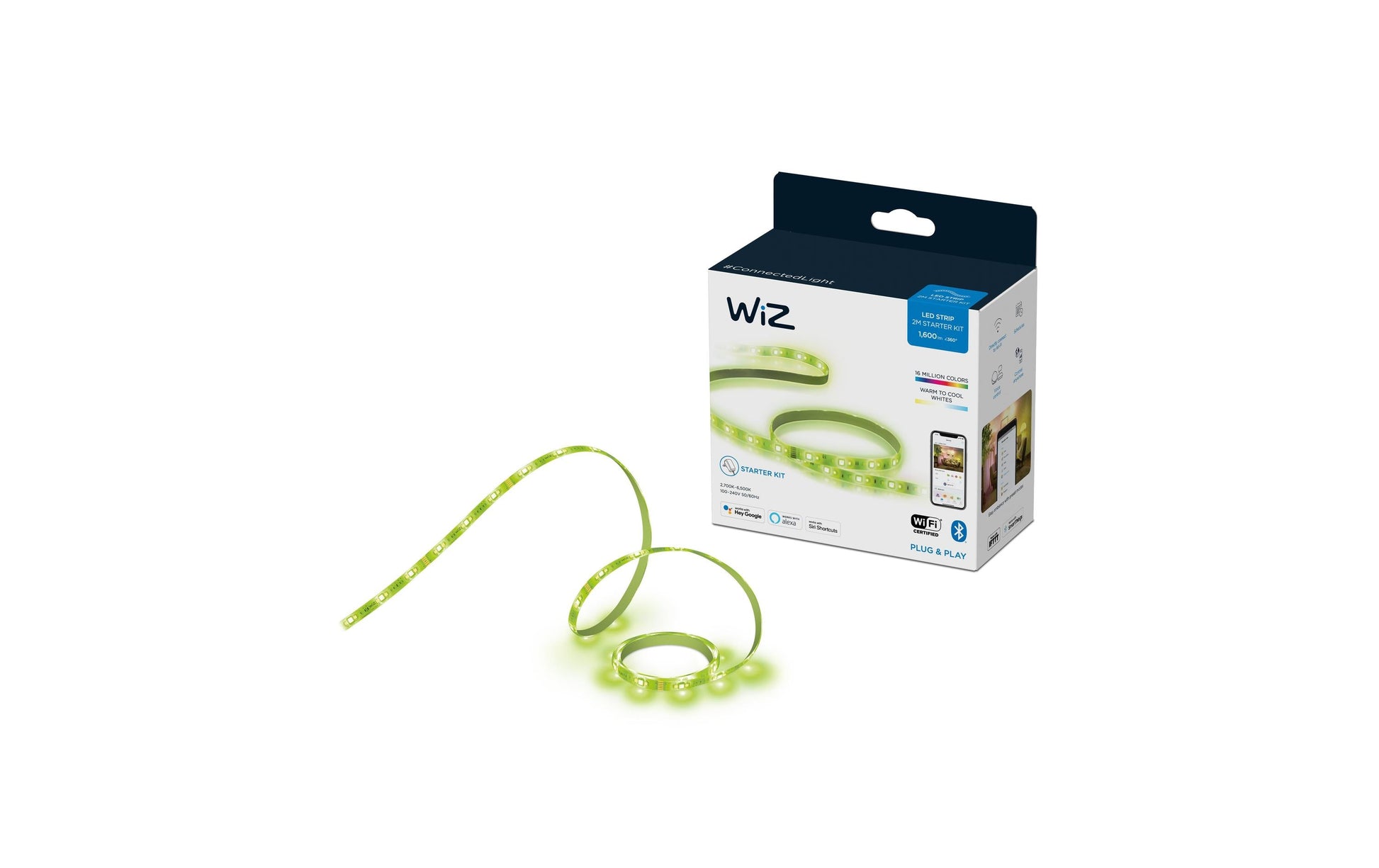 WiZ LED-Strip – Starter-Set, 2 m, 1600 lm, 20 W, 2700–6500 K, dimmbar, WiFi, Matter, weiss, inkl. Netzteil