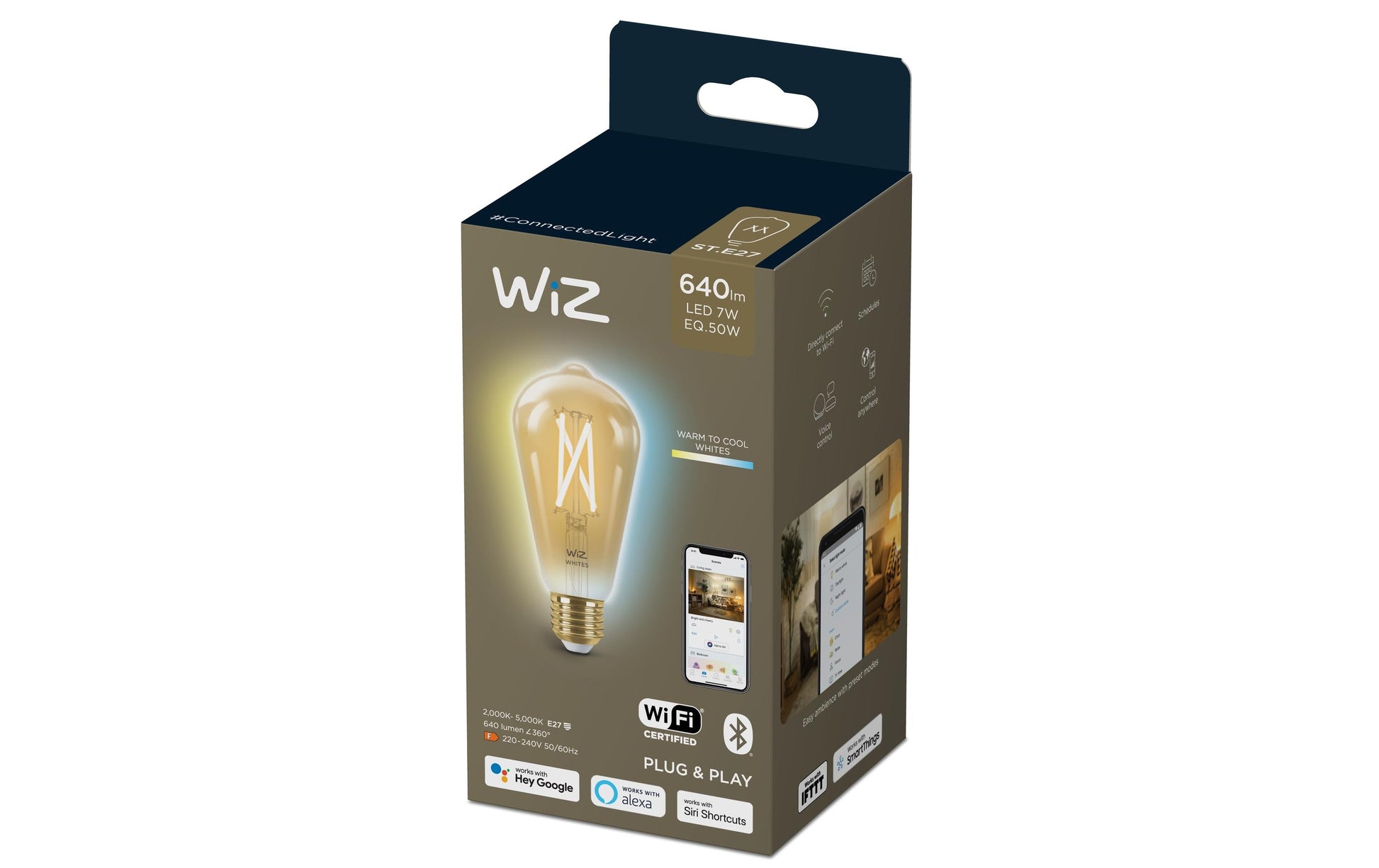 WiZ Smart-Leuchtmittel E27 ST64 – 640 lm, 2000–5000 K, WLAN/App, dimmbar – Gold