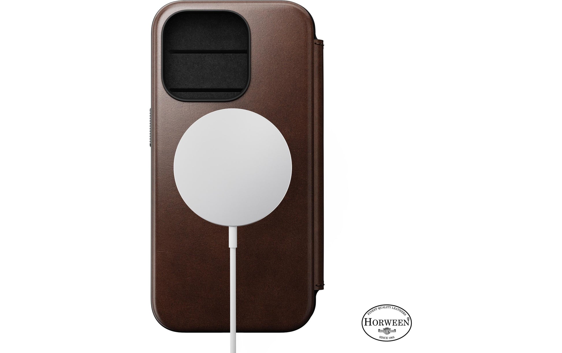 Nomad Booklet-Hülle Folio Modern – für Apple iPhone 15 Pro – Rostbraun – Horween Leder – mit Kartenfach