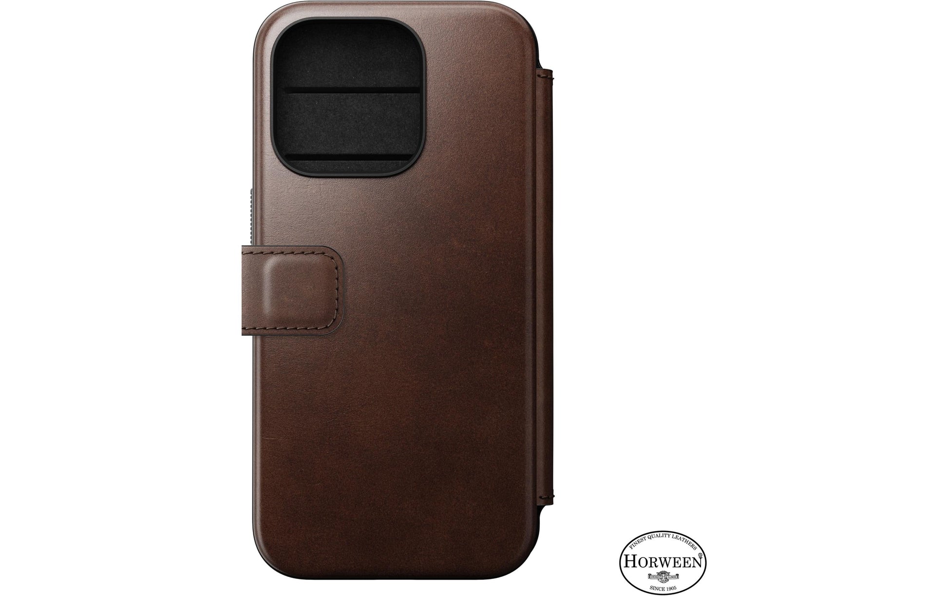 Nomad Booklet-Hülle Folio Modern – für Apple iPhone 15 Pro – Rostbraun – Horween Leder – mit Kartenfach