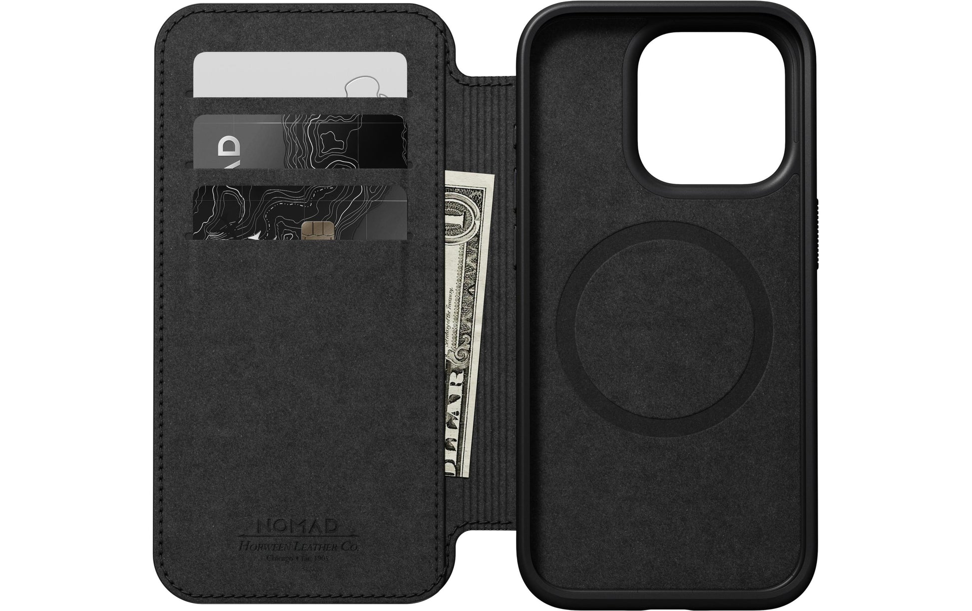 Nomad Booklet-Hülle Folio Modern – für Apple iPhone 15 Pro – Rostbraun – Horween Leder – mit Kartenfach