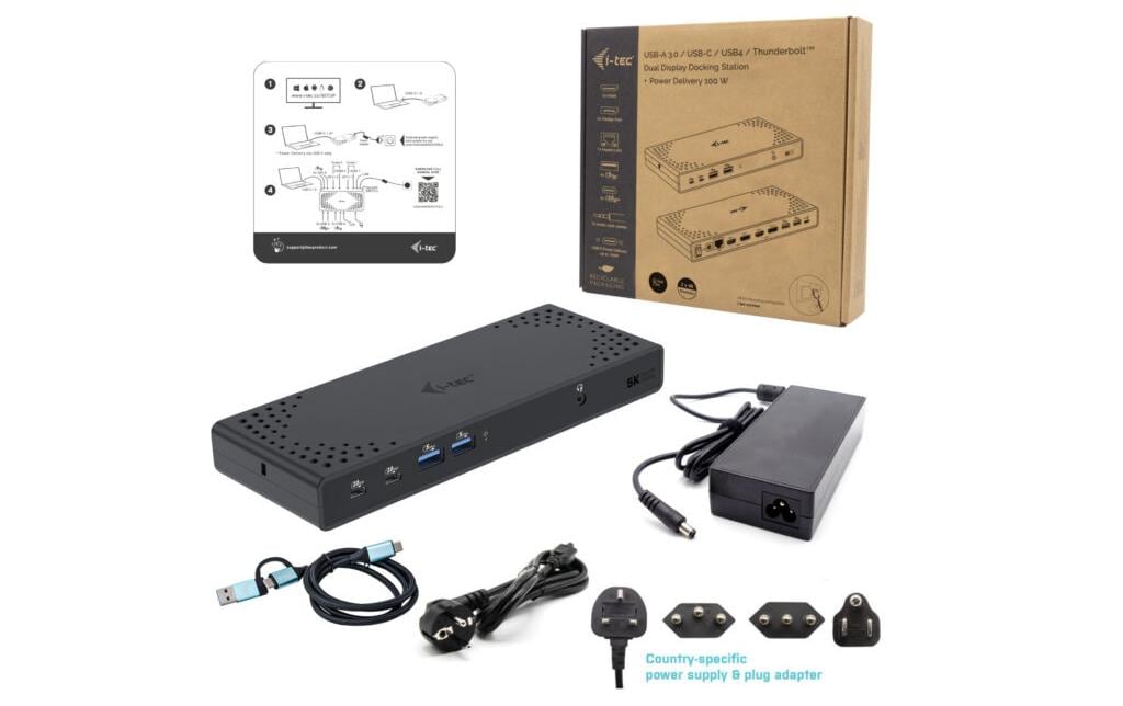 i-tec Dockingstation – USB-C, 2× DP, 2× HDMI, 4× USB-A, 100 W PD, GbE, 3,5 mm Audio, für Windows/Mac/ChromeOS