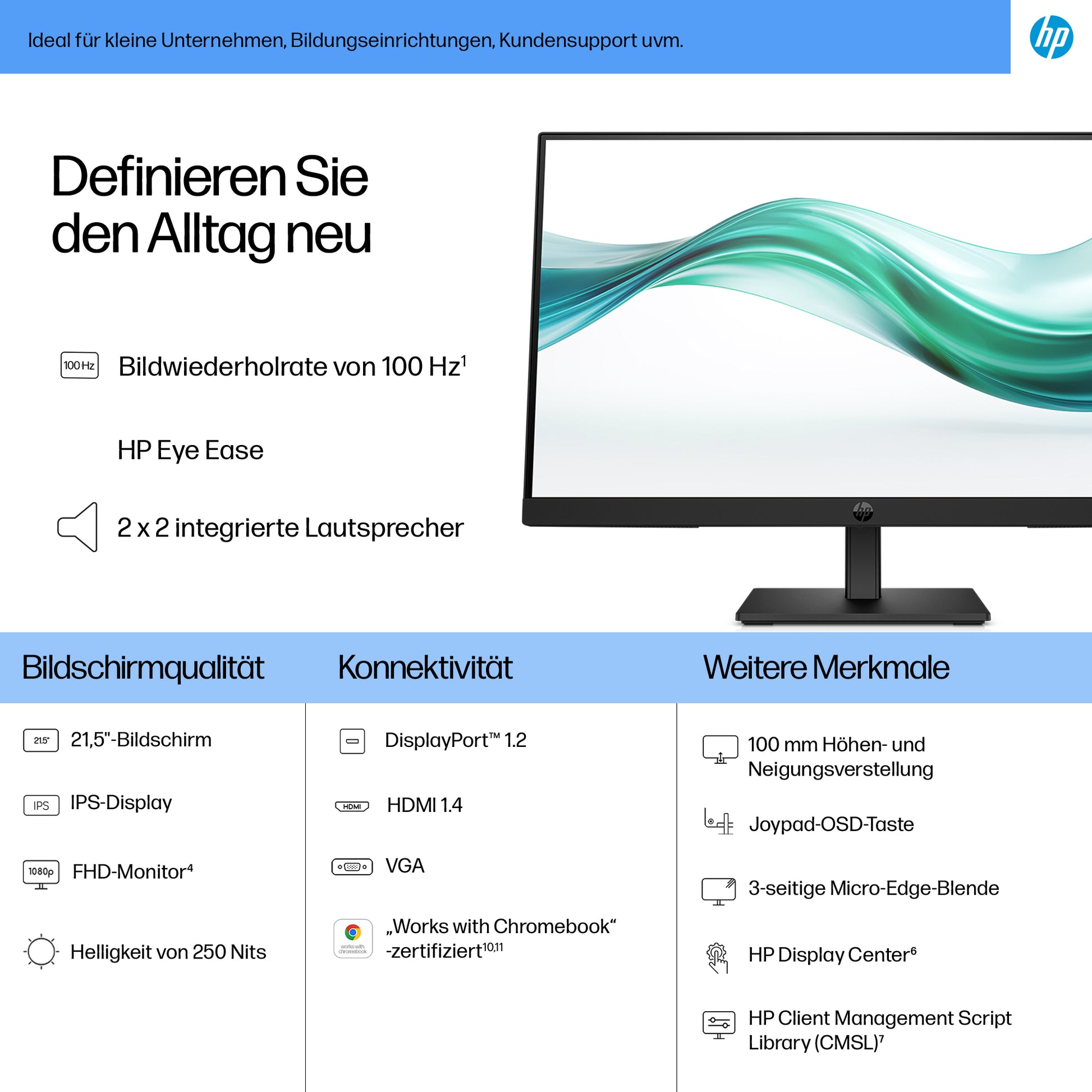 HP Serie 3 Pro – 21,5", 1920 × 1080 (Full HD), IPS, 100 Hz