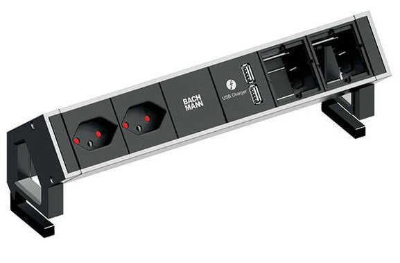 Bachmann DESK2 Steckdoseneinheit – 2×T13, 2×USB‑A 5 V/3,1 A, Tischaufbau, 0,2 m Kabel mit GST18i3