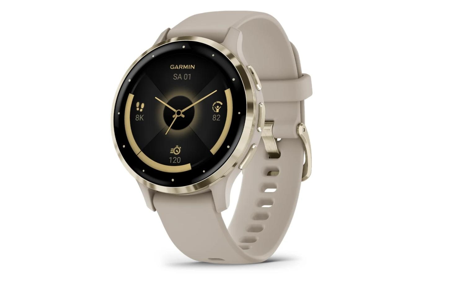 Garmin Venu 3S – Smartwatch – 41 mm, 1,2", GPS, WLAN, AMOLED, Gorilla Glass, 5 ATM, French Gray/Softgold