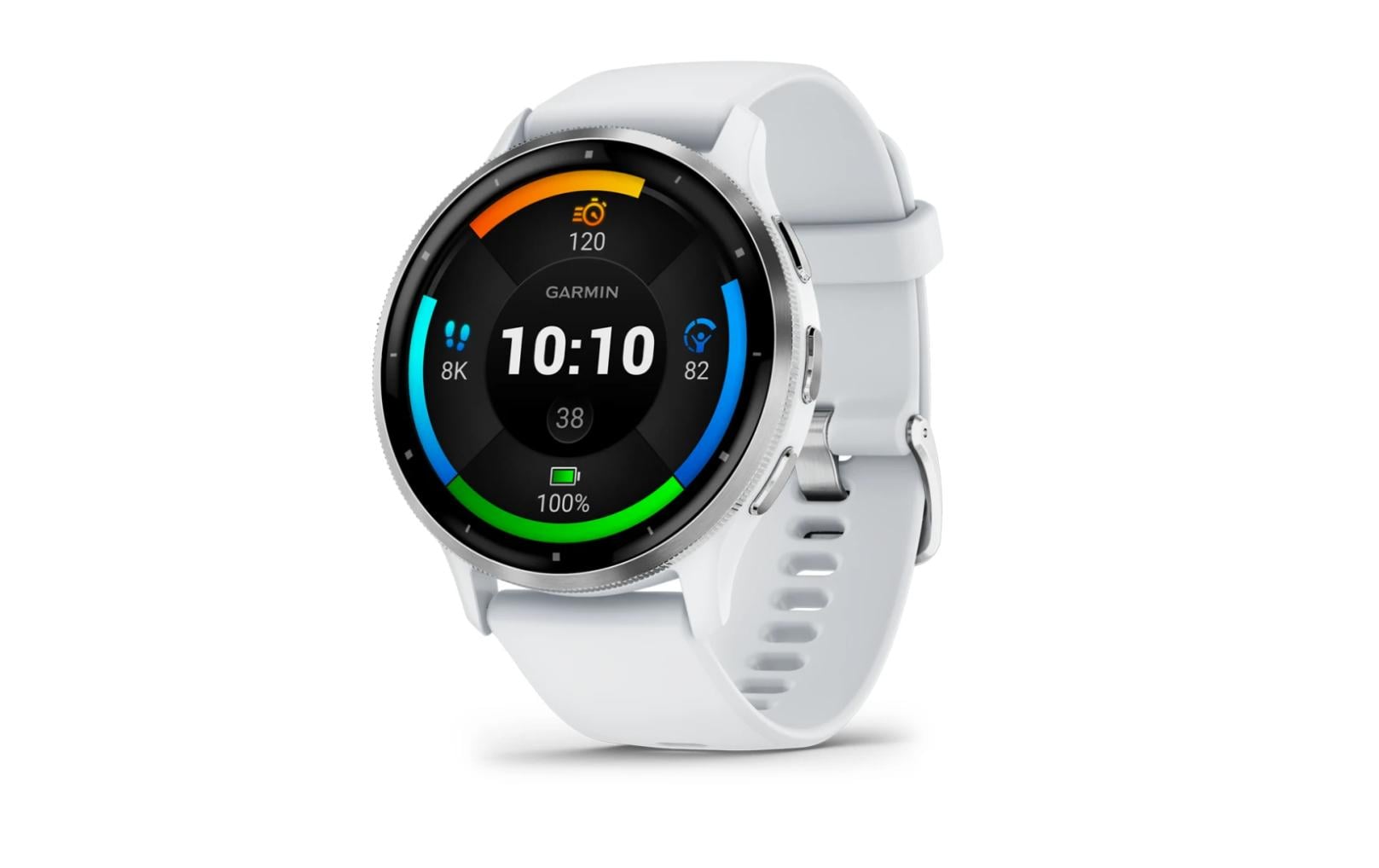 Garmin Venu 3 – Smartwatch – 45 mm, 1,4" AMOLED, GPS, Gorilla Glass 3, 5 ATM, Silber, Weiss, Sportarmband