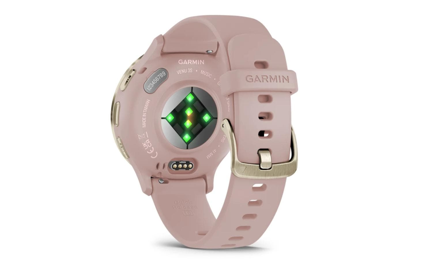 Garmin Venu 3S – Smartwatch – 41 mm, 1,2", GPS, WLAN, AMOLED, Gorilla Glass, 50 m, Hellrosa/Gold, Sportarmband
