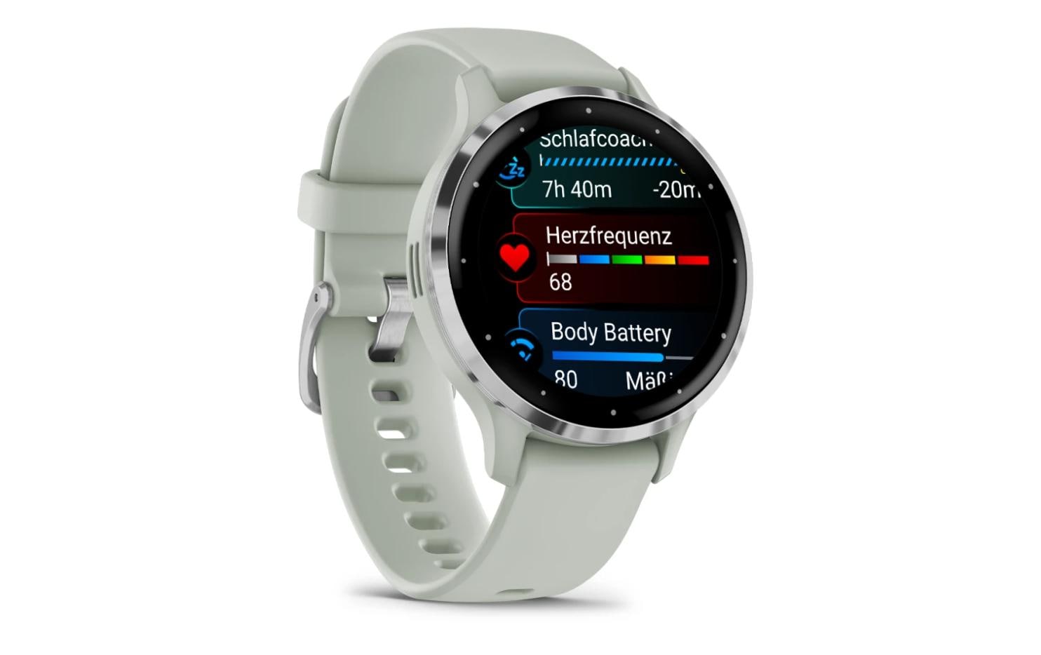 Garmin Venu 3S – Smartwatch – 41 mm, 1,2", GPS, WLAN, AMOLED, Gorilla Glass, 50 m, Salbeigrau/Silber