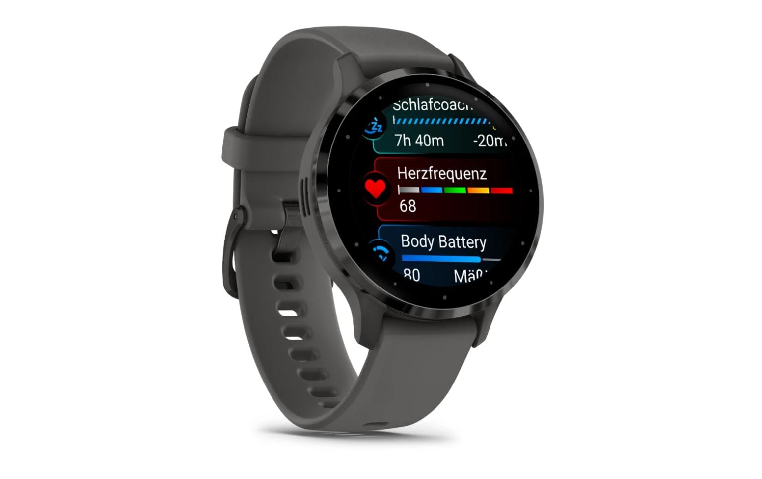 Garmin Venu 3S – Smartwatch – 41 mm, 1,2", GPS, AMOLED, Gorilla Glass, 50 m, Kieselgrau/Schwarz, Sportarmband
