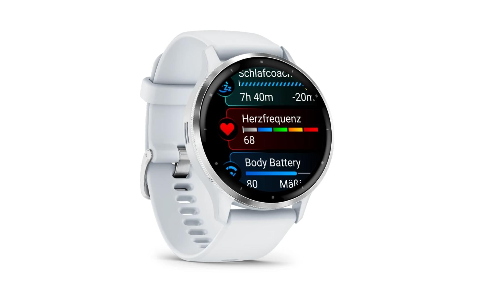 Garmin Venu 3 – Smartwatch – 45 mm, 1,4" AMOLED, GPS, Gorilla Glass 3, 5 ATM, Silber, Weiss, Sportarmband
