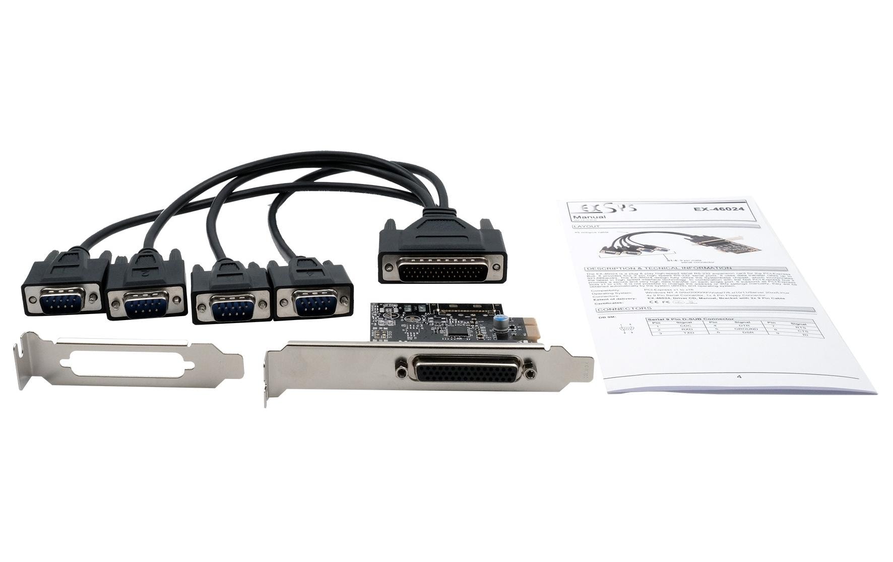 EXSYS EX-46024 – PCIe Serielle RS-232 Karte – 4×9-Pin D-SUB, PCIe 2.0