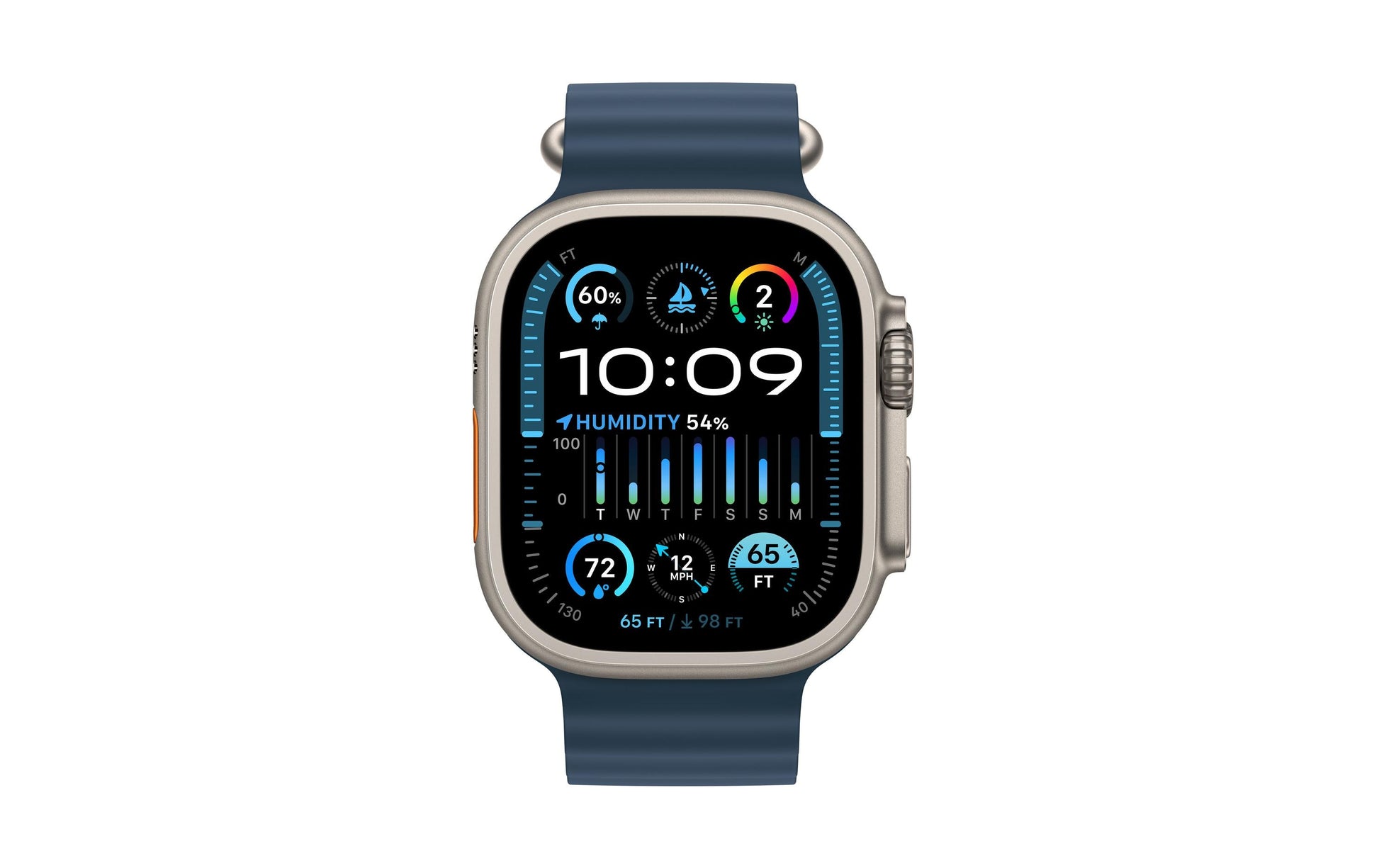 Apple Watch Ultra 2 – Smartwatch – 49 mm, LTE, OLED, Saphirglas, 100 m, Titan, Blue Ocean-Armband