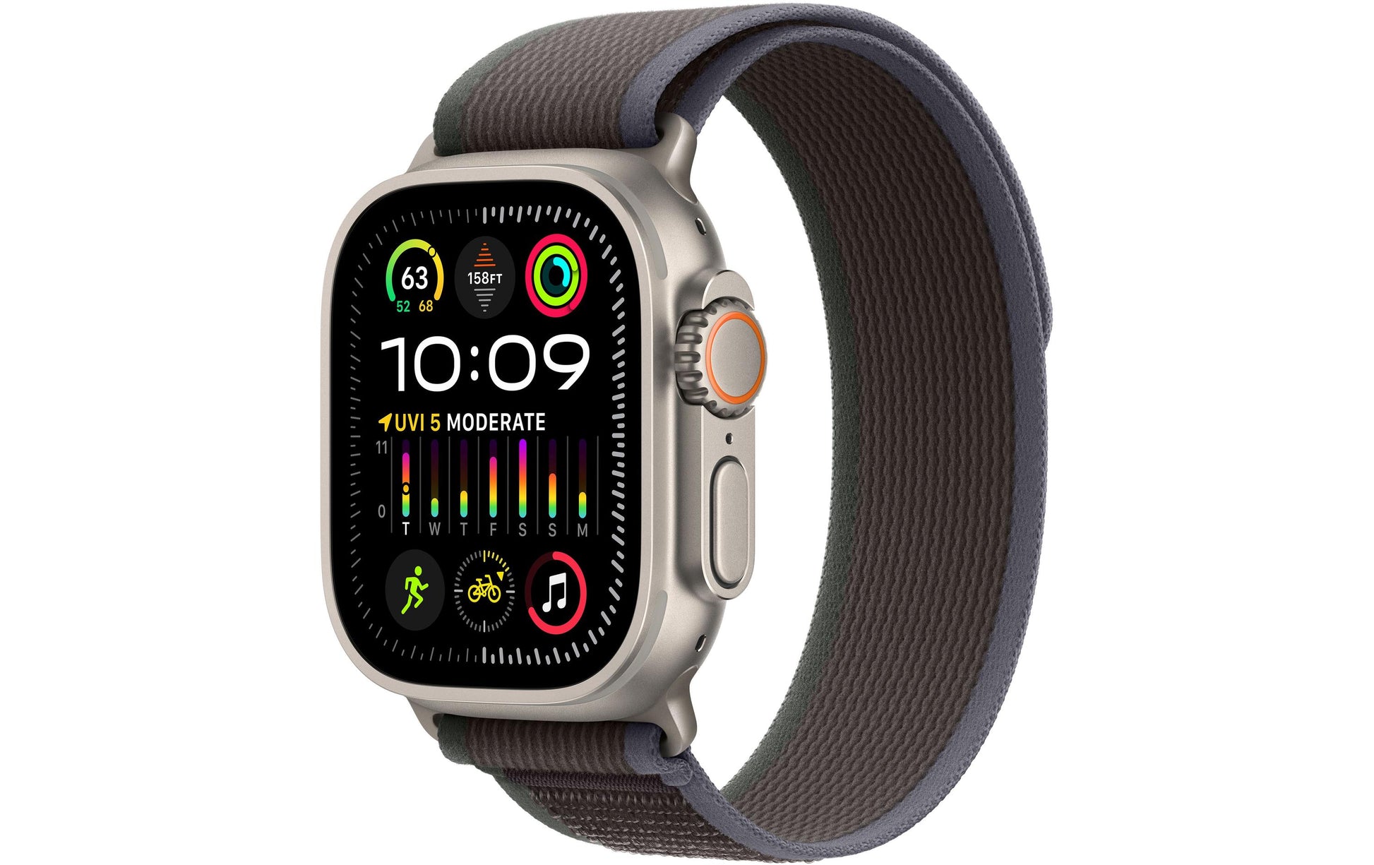 Apple Watch Ultra 2 – Smartwatch – 49 mm, LTE, OLED, Saphirglas, 100 m, Titan, Blue/Black Trail Loop (M/L)