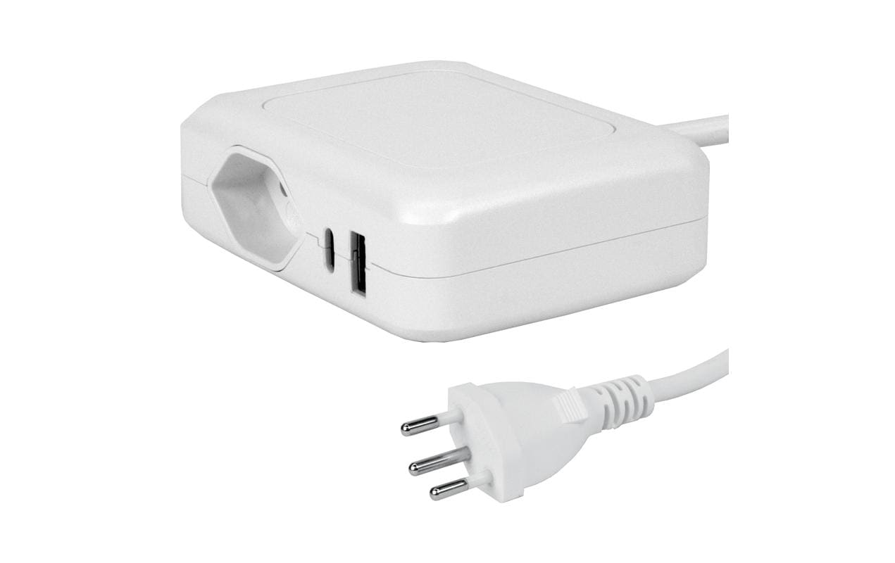 Steffen IQ Steckdosenleiste, 3×T13, 1×USB‑A 36 W + 1×USB‑C PD 45 W, 1,5 m, IP20, Eingang T12 – weiss