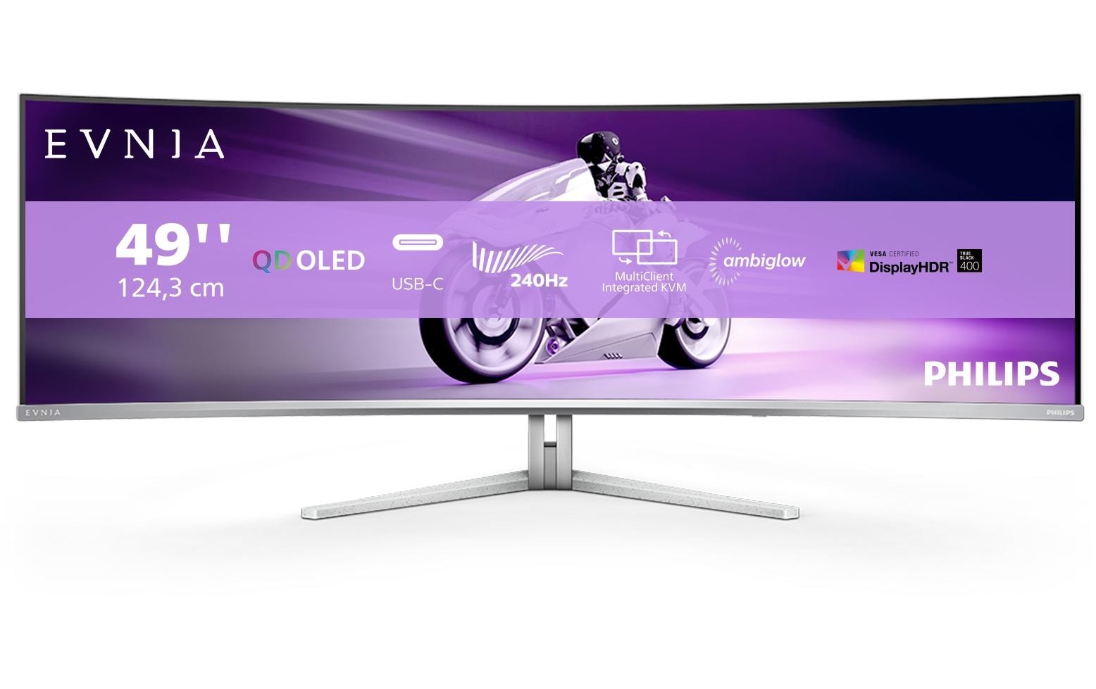 Philips 49M2C8900/00 – Monitor, 48,9", 250 cd/m², USB-C, DisplayPort, 2× HDMI, KVM, VESA 100 × 100, Weiss