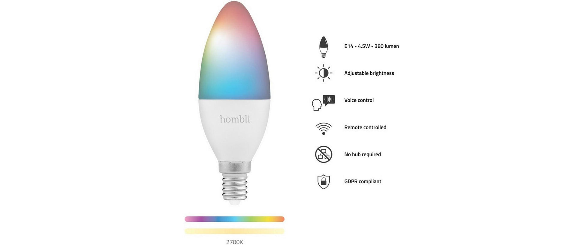 Hombli Smart-Leuchtmittel E14 HBPP-0111 – 380 lm, 2700–6500 K/mehrfarbig, WLAN/App, dimmbar – 2er-Pack